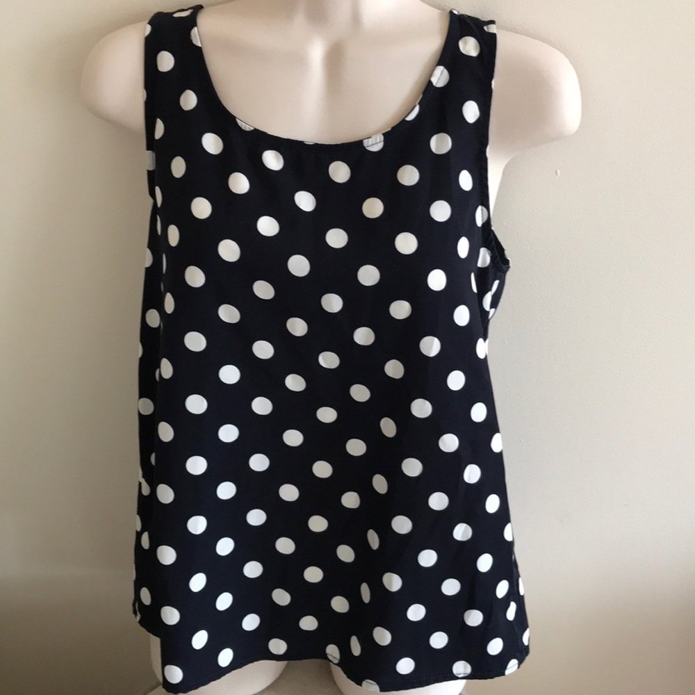 My Story - polka dot navy top with open back - XS